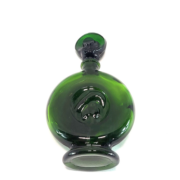 Antique Green Glass Female Relief Perfume Bottle With Stopper Made In France - Picture 2 of 7